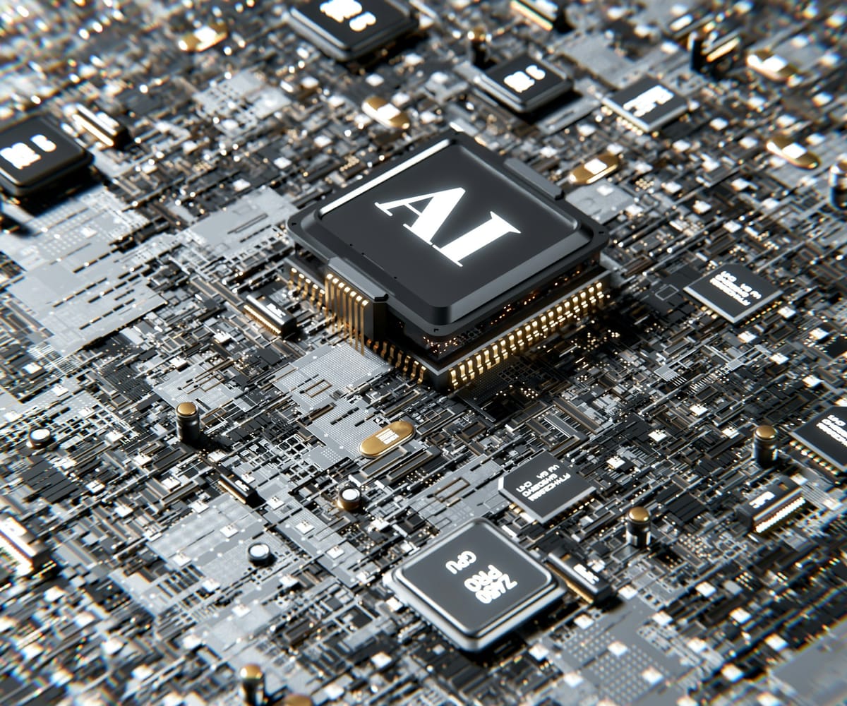 A computer chip marked AI on a circuit board