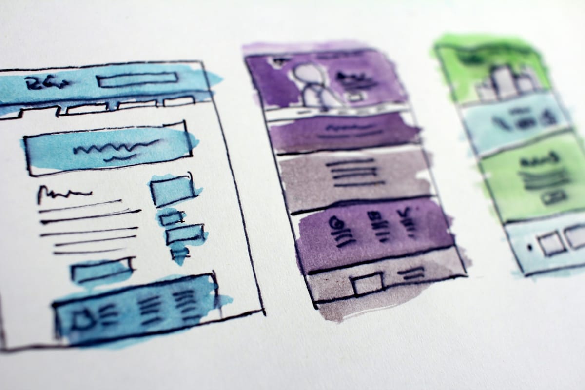 Watercolour sketches of website layouts