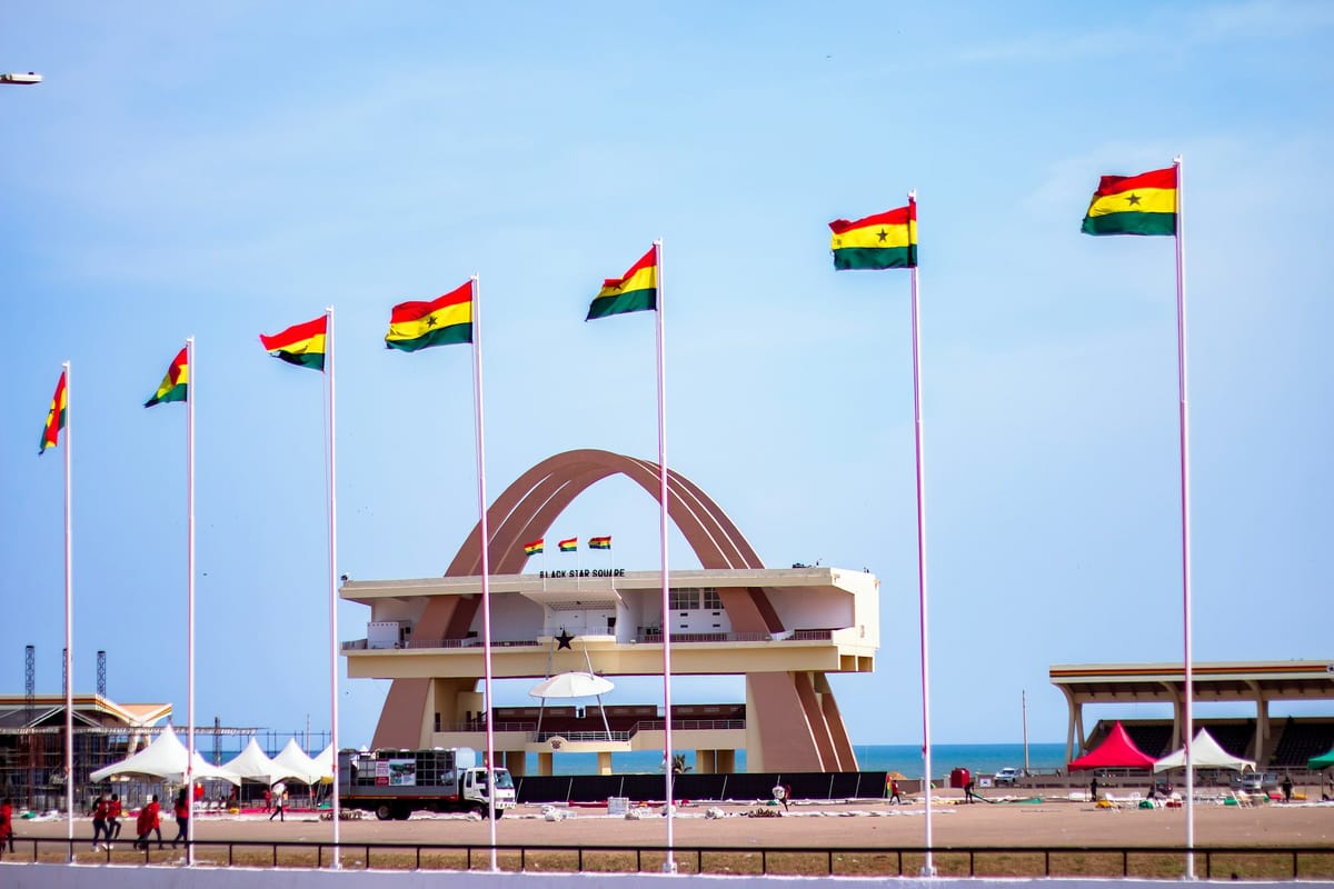 Independence Square in Accra with Ghana flags