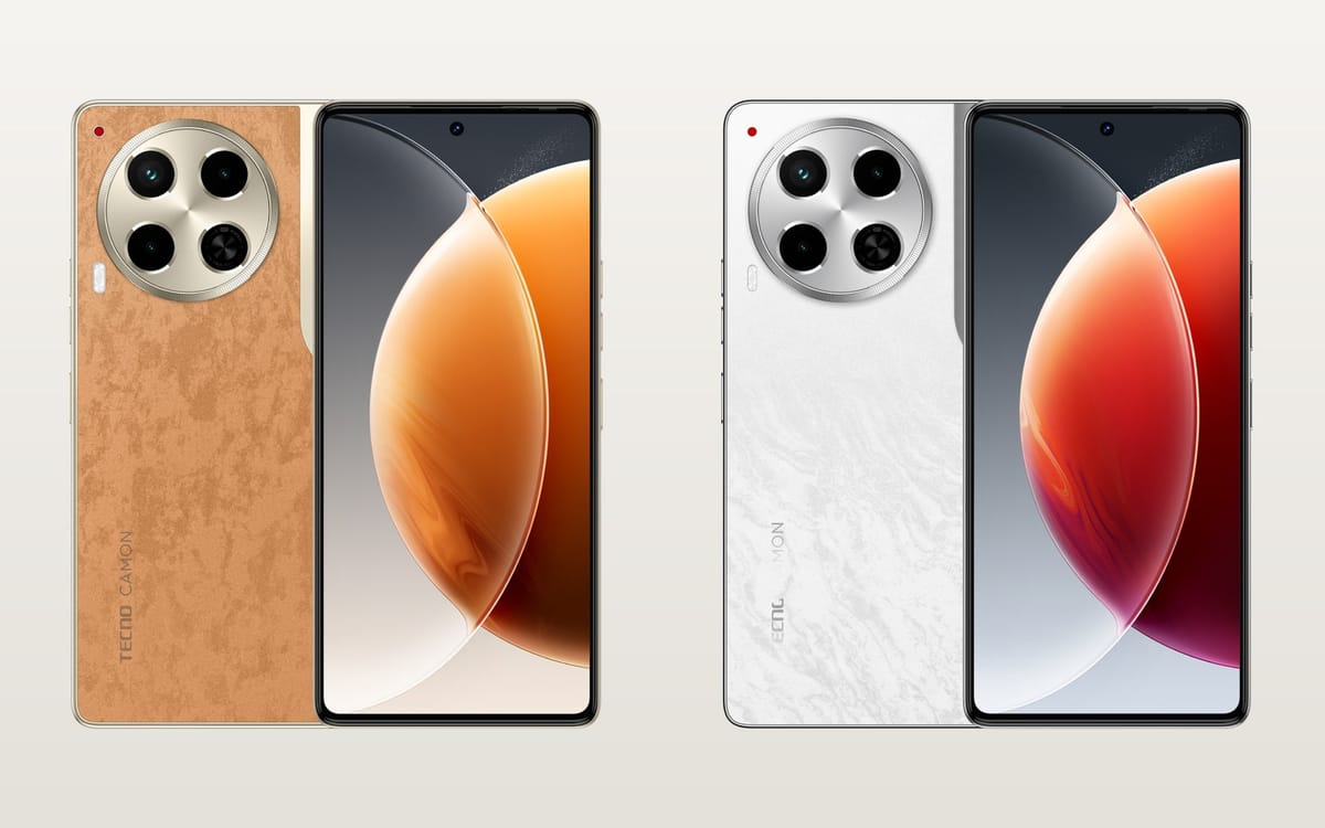 Tecno Camon 30 in Sahara Sand Brown and Uyuni Salt White, back and front