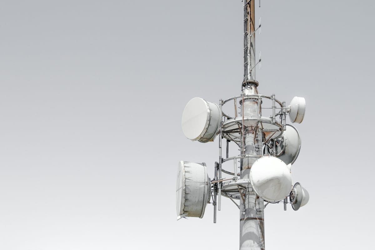 Antennas and dishes on a telecom tower