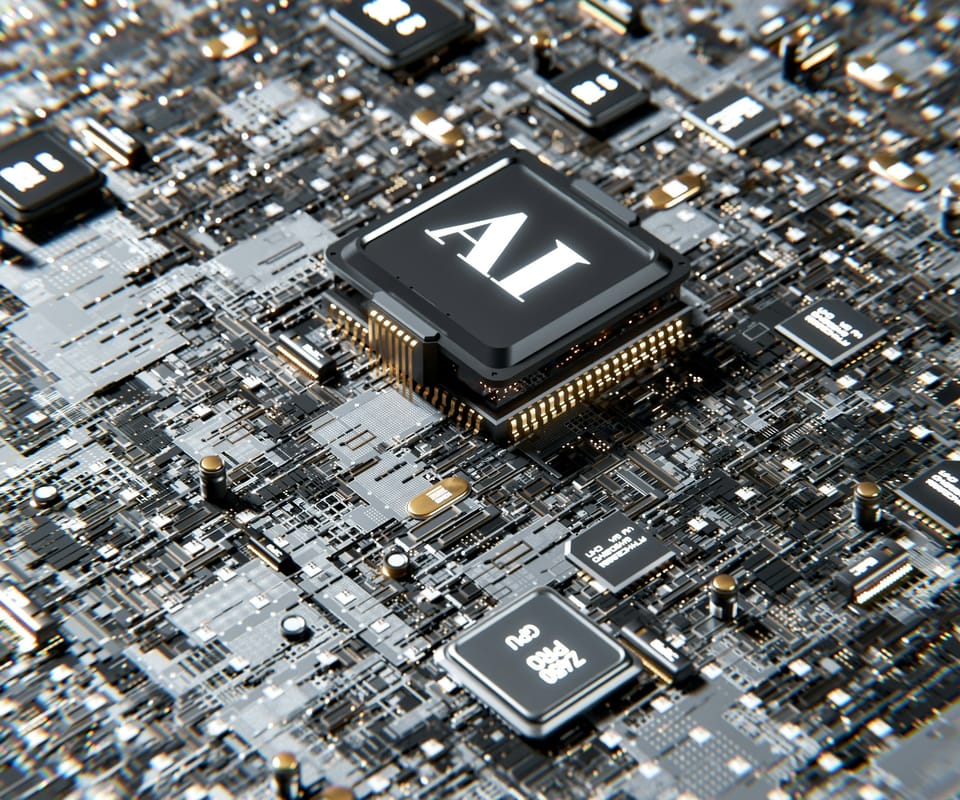 A computer chip marked AI on a circuit board